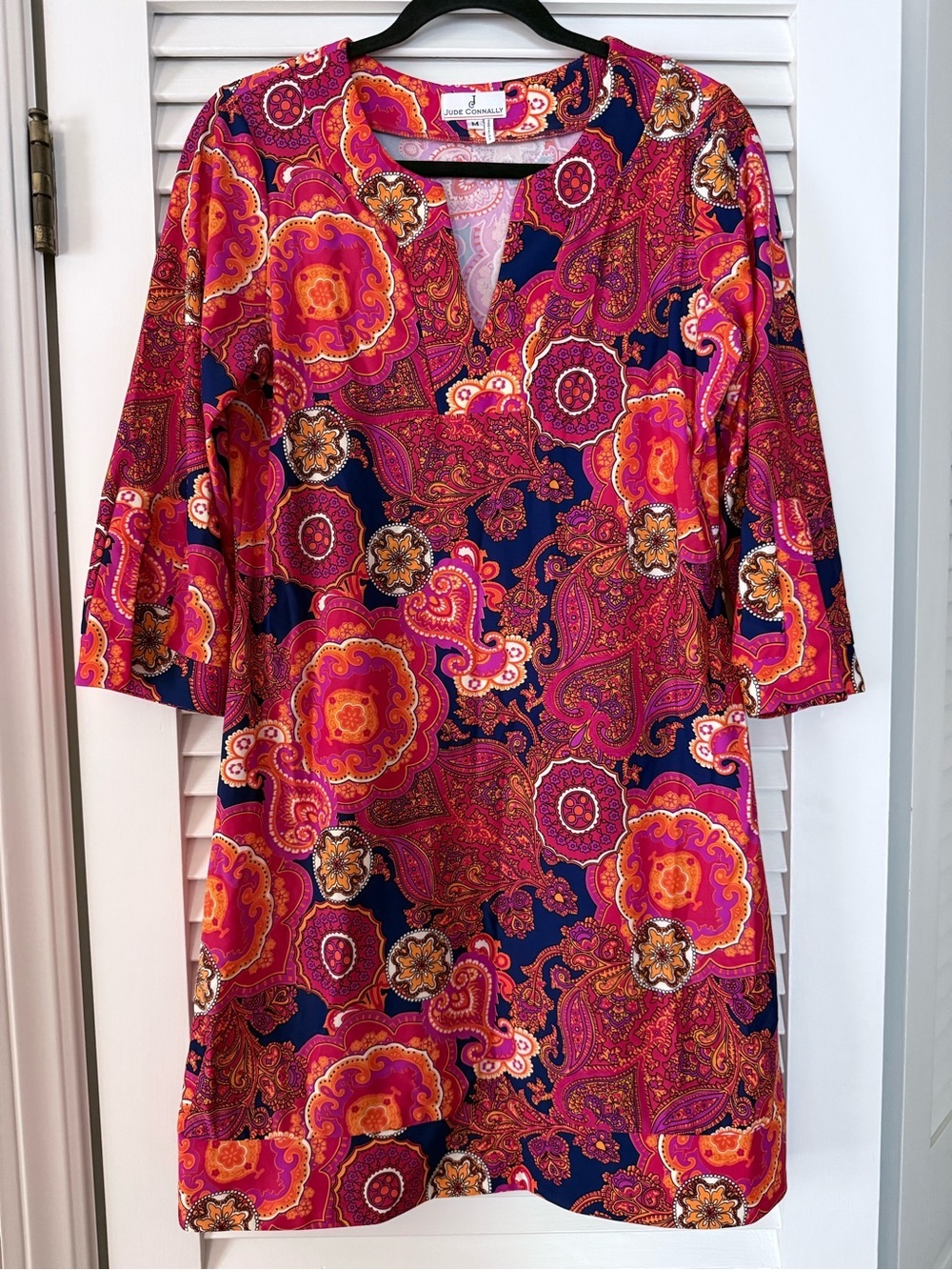 Jude Connally M Pink Orange Paisley Shift Dress Made In USA Resort Preppy